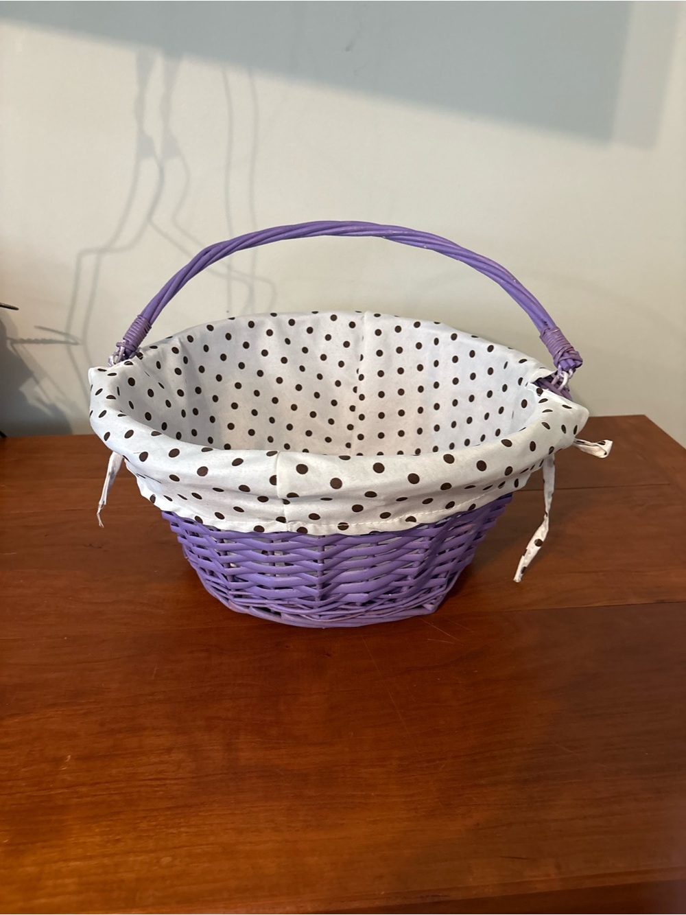Purple Wicker Basket Polka Dot Liner Cottagecore Storage Decor